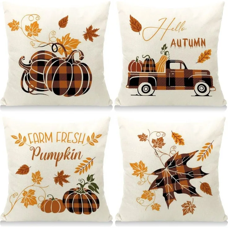 FOUORTUNATE-BEE Kissenbezug 4er Set Herbst Kissenbezug Ahornblatt Kürbis Kissenbezug, (4 Stück), 45 x 45 cm Herbst Dekoration für Home Garten Sofa Schlafzimmer
