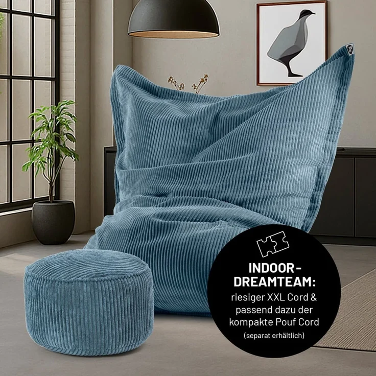 Lumaland Sitzsack Classic XXL Cord | Riesen Sitzsack XXL mit Softer Rippenstruktur – ideal zu Cord Sofa & Sessel Indoor Bean Bag für Wohnzimmer, Schlafzimmer & Co. - 380 L, 140x180 cm – Bild 7
