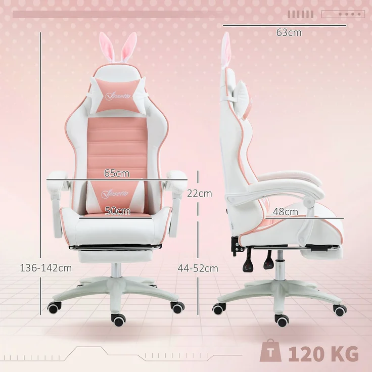 MELAYR, Gaming Stuhl Ergonomischer Gamer Stuhl mit Lendenwirbelstütze, 65 x 63 x 142 cm, Rosa – Bild 5