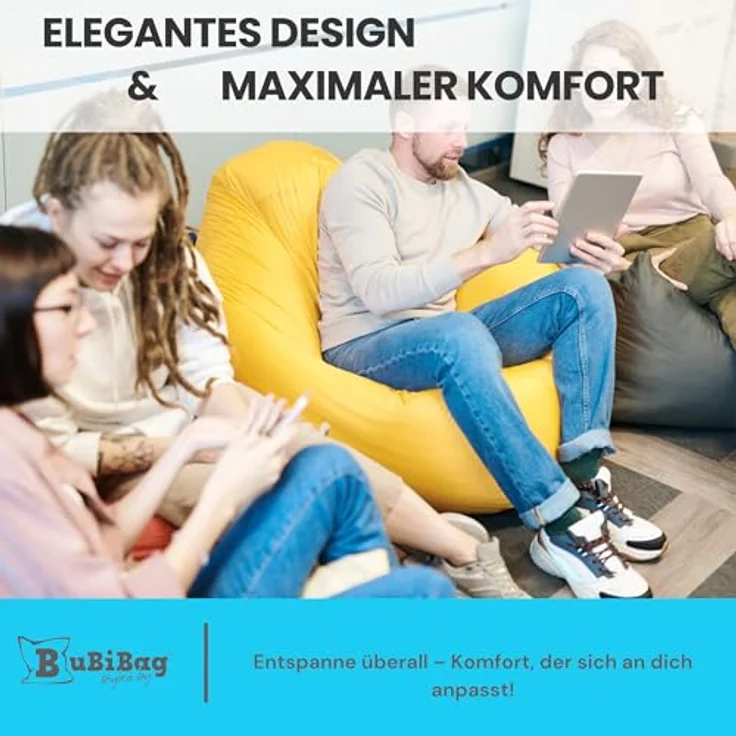 BubiBag Sitzsack für Erwachsene -Indoor Outdoor XL Sitzsäcke, Sitzkissen oder als Gaming Sitzsack, geliefert mit Füllung (125 cm Durchmesser, Sunflower) – Bild 9