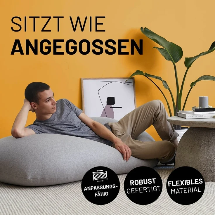 Lumaland 'Flexi Comfort' Sitzsack, Polystyrol, Hellgrau, Big - 155 x 100 cm – Bild 7