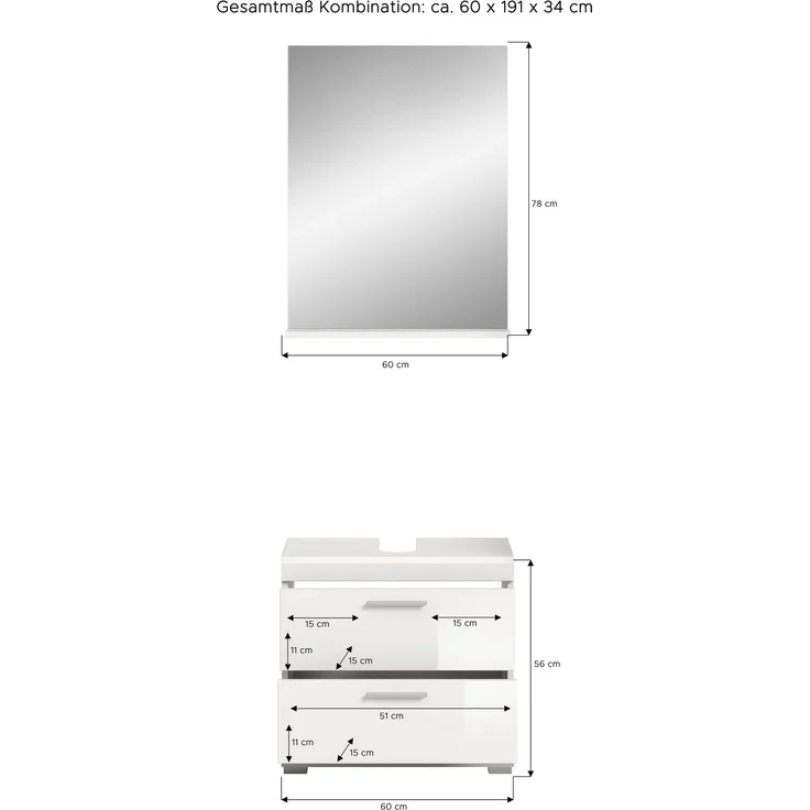 Xonox Scout Badkombination (B/H/T: 60x191x34 cm) in weiß Nachbildung und weiß Hochglanz tiefzieh – Bild 4