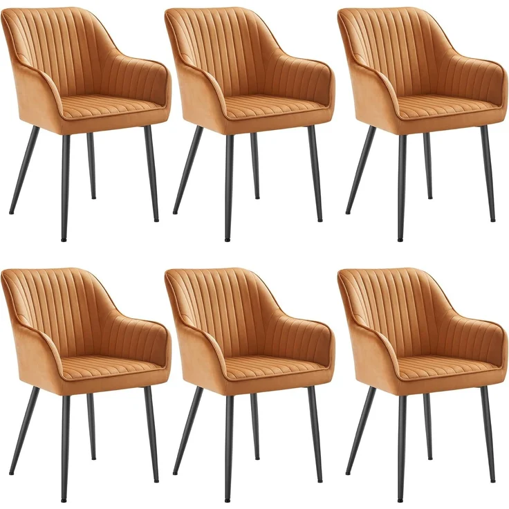 Songmics Esszimmerstuhl mit Armlehnen, 6er Set, Samt, 62,5 x 60 x 85 cm, Karamellbraun – Bild 1