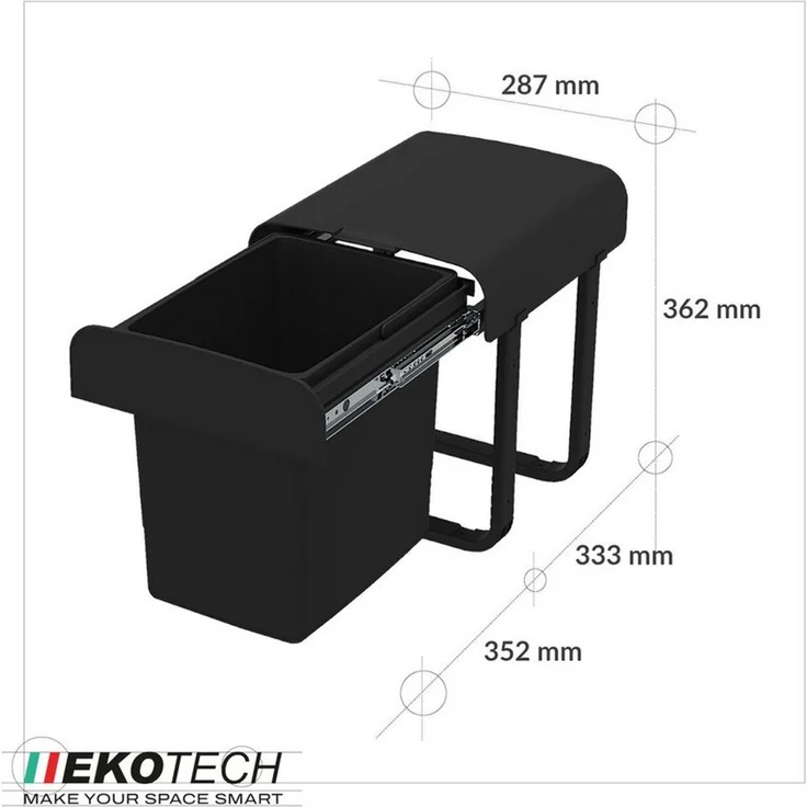 Ekotech AS15S Aladin Abfallsammler 15 L Kunststoff schwarz für 40 cm Unterschrank – Bild 3