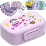 BEARFOOT Lunchbox Brotdose Kinder mit Fächern, auslaufsicher - Sticker, lila, Kindergarten und Schule - Mädchen und Jungen, Vesperbox, Snackbox
