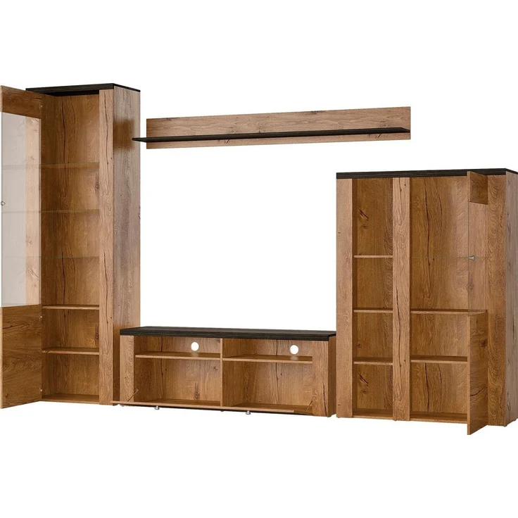 Home affaire Wohnwand Larona, Anbauwand, Set 4 Teilig, (Set, 4-St), bestehend aus 1 TV-Board, 1 Highboard, 1 Vitrine, 1 Wandregal – Bild 4