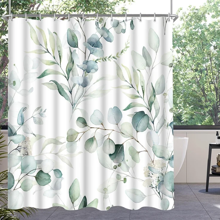 Duschvorhang 180x180cm Blattmuster Wasserdicht Waschbar 12 Ösen Badezimmer – Bild 1