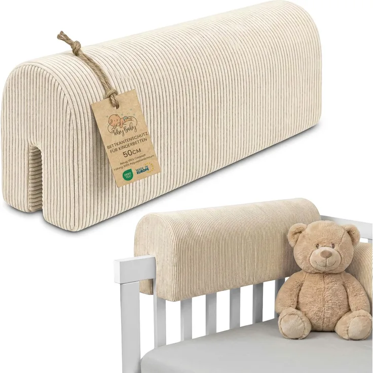 Bettkantenschutz für Kinderbetten 50 cm - Schutz für Bettrahmen Baby Bett rausfallschutz für boxspringbett bettgitter mit Minky Bezug Kantenschutz Kinder Babybett Beige B