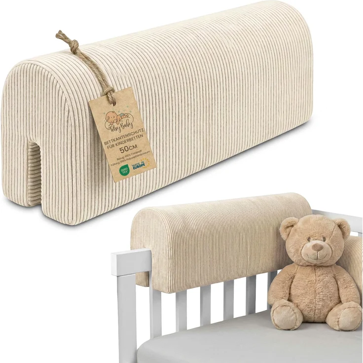 Bettkantenschutz für Kinderbetten 50 cm - Schutz für Bettrahmen Baby Bett rausfallschutz für boxspringbett bettgitter mit Minky Bezug Kantenschutz Kinder Babybett Beige B