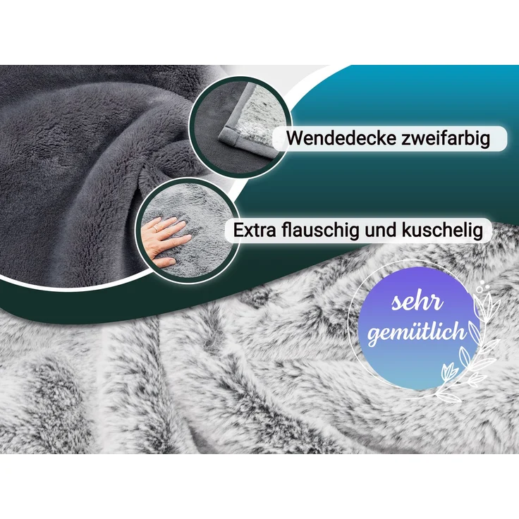 ZOLLNER Kunstfelldecke 100% Polyester in der Größe 150x200 cm, grau – Bild 2