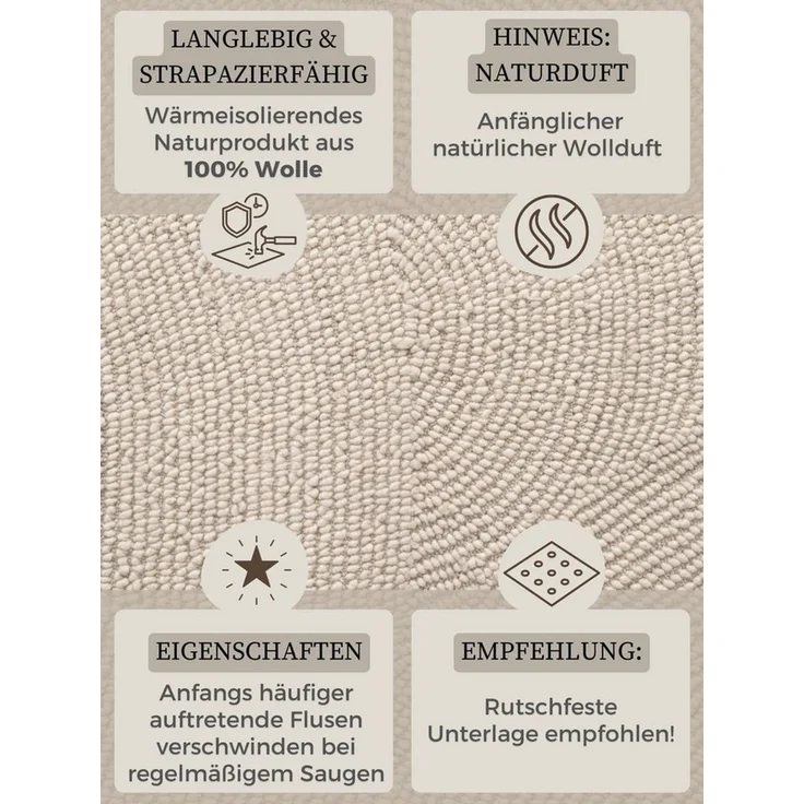 HANSE Home Wollteppich Calmio, auch als Läufer und in rund, rechteckig, Höhe: 18 mm, Handgetuftet, Wolle, Natur, Wohnzimmer, Schlafzimmer, Skandi, Hygge – Bild 4