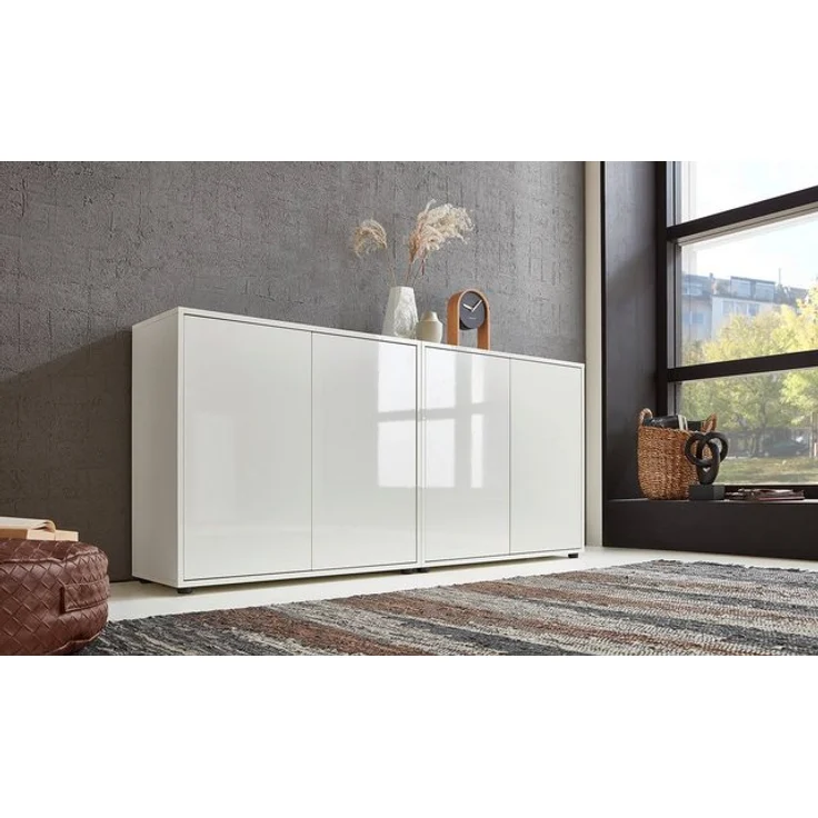 BMG Möbel Sideboard Mailand Set 2 (Schuhschrank Kommode Anrichte Aktenschrank), Türen in Hochglanz lackiert oder Matt Weiss – Bild 4