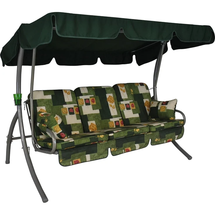 Angerer Freizeitmöbel GmbH Hollywoodschaukel Comfort - Gartenschaukel Made in Germany - Schaukel zum Sitzen, Liegen und Entspannen - mit Bett-Funktion - einfache Montage (Grün-Beige-Gelb Gemustert)