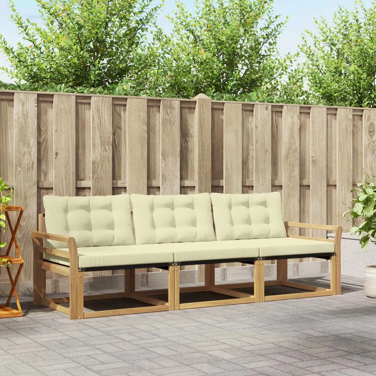 vidaXL Outdoor-Sofagarnitur 3 stk. Weiß und Creme 3388372 – Bild 1