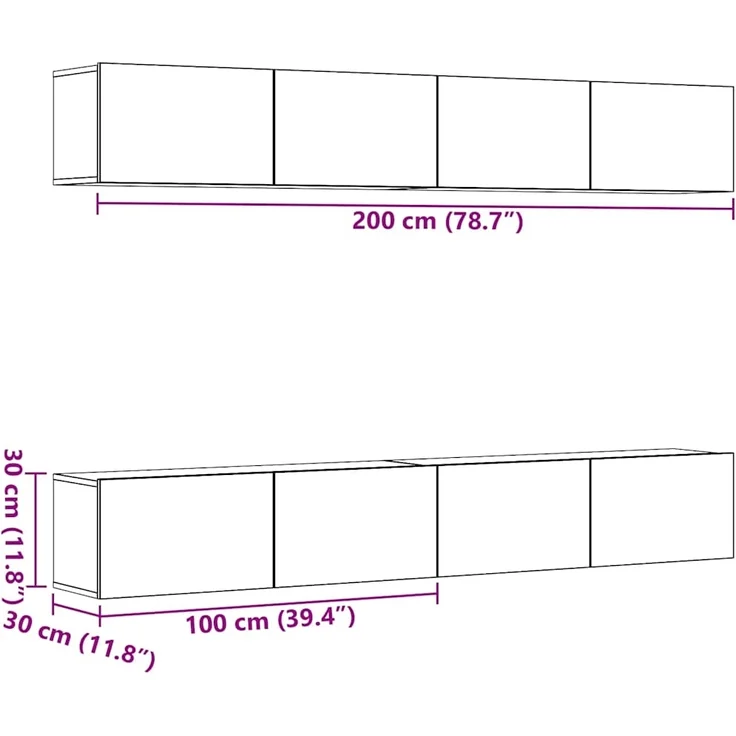 vidaXL 4-teiliges TV-Wandschrank-Set Artisan Oak 100x30x30 cm 3328946 – Bild 6