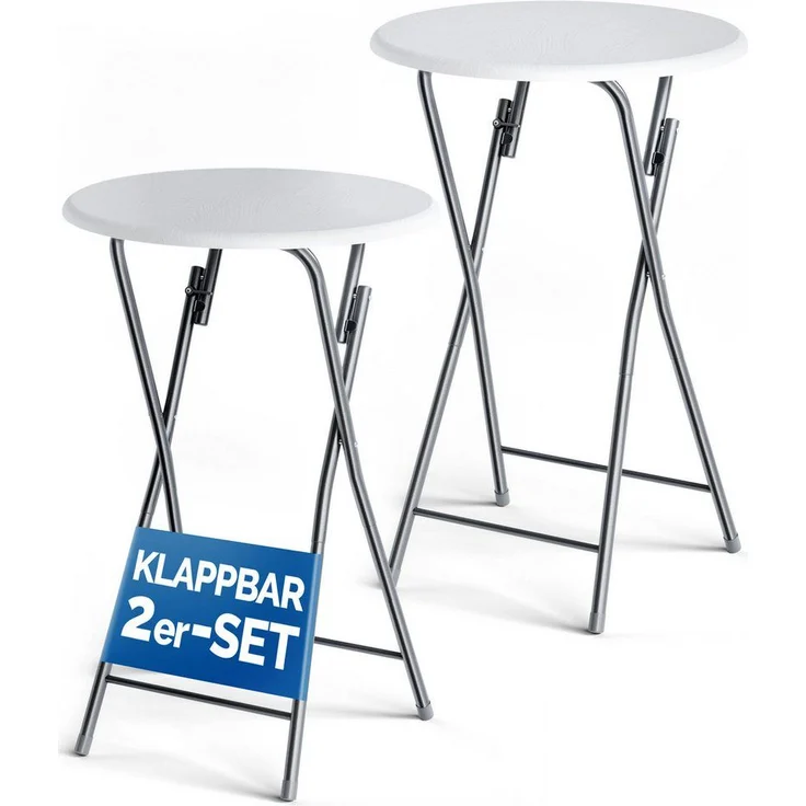 Casaria® Stehtisch 2er Set Klappbar Höhe 110cm Ø 60cm Beistelltisch Klapptisch Bartisch Cocktail Holz Esstisch Rund Hochtisch Garten Gartentisch weiß