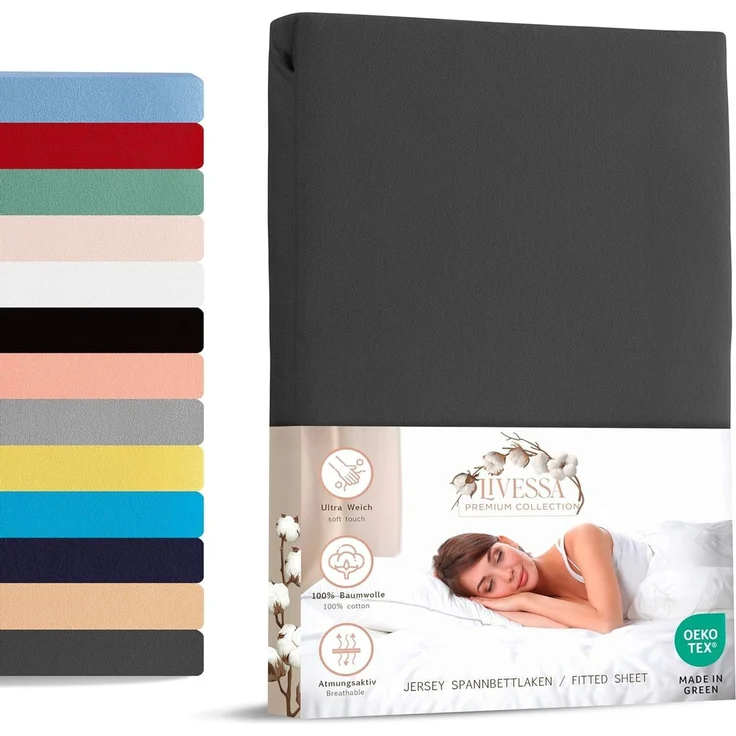 livessa Spannbettlaken Jersey Spannbettlaken 100% Baumwolle – Atmungsaktiv -Weich & OEKO-TEX, Jersey, Gummizug: Rundumgummizug, In 9 Größen und vielen Farben erhältlich – Bild 5