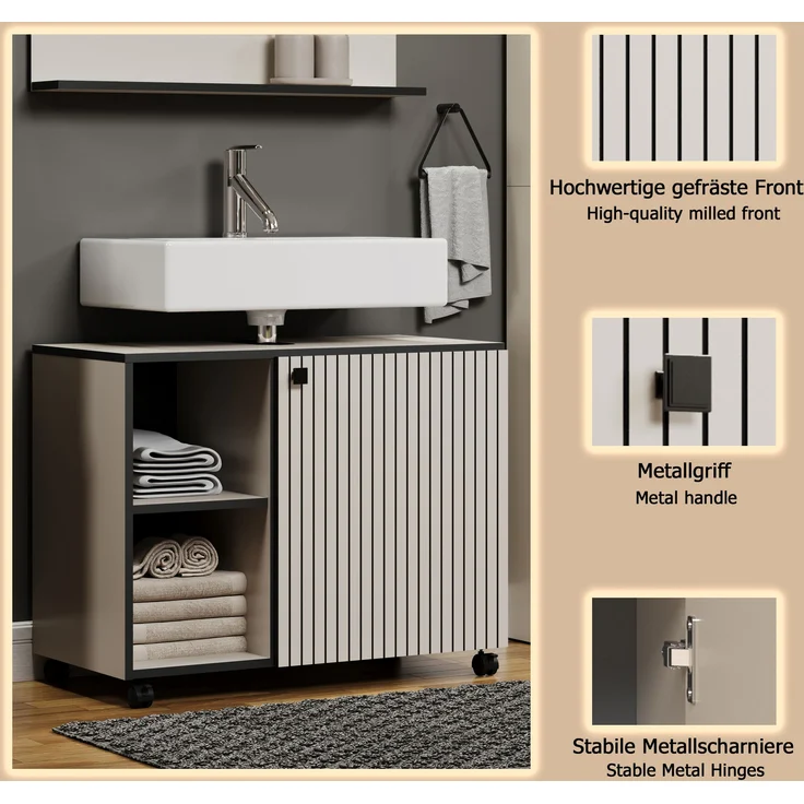 Waschbeckenunterschrank Bliss in grau 80 cm – Bild 7