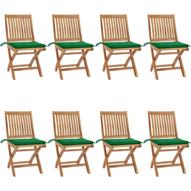vidaXL Klappbare Gartenstühle mit Kissen 8 Stk. Massivholz Teak 3072866