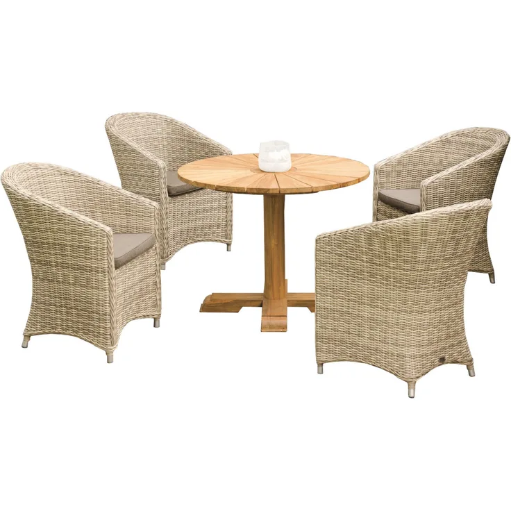 Sonnenpartner 5-teilige Sitzgruppe Solana & Solis Ø 100 cm Polyrattan white-coral Teakholz Gartenstu