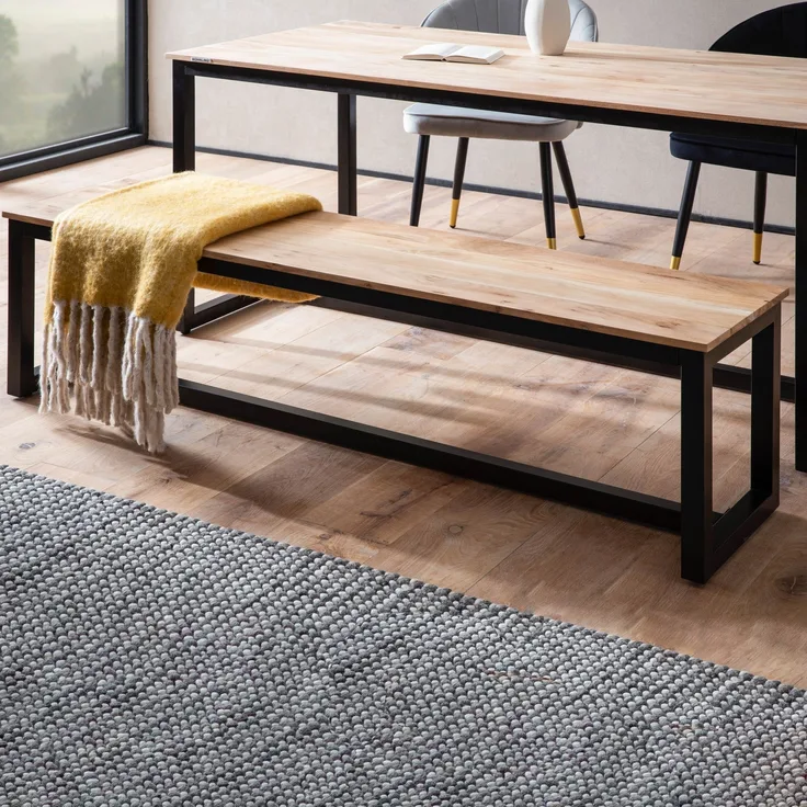 FineBuy Esszimmerbank Akazie Massivholz Metall Loft-Style, Esstischbank Holzbank Massiv ohne Lehne, Küchenbank Essbank Industrial, Sitzbank Esszimmer