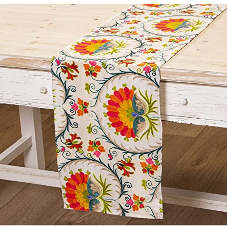 DRW Rechteckiger Tischläufer aus Samt mit Blumen und 33 x 180 cm – Bild 2
