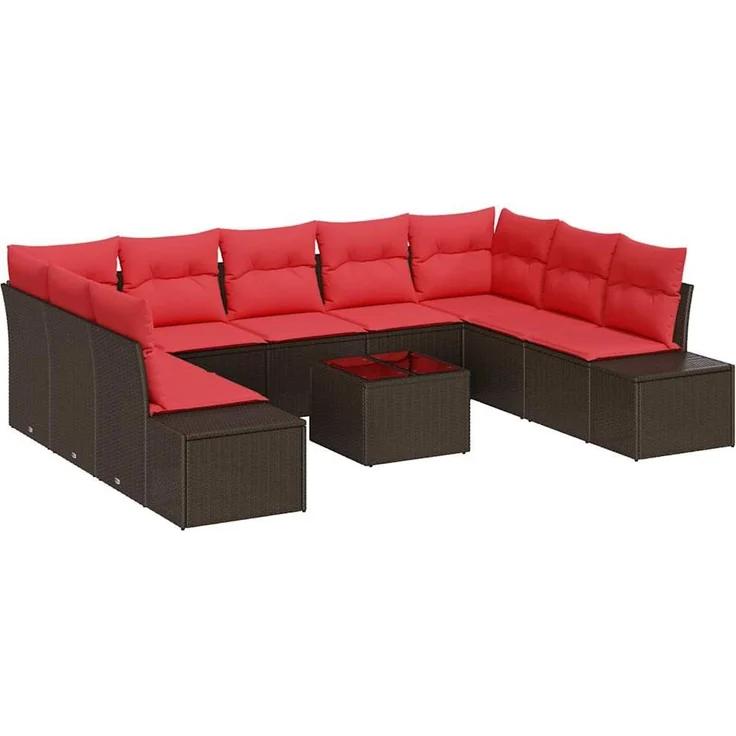 vidaXL Gartensofa-set 9 stk. 8-Sitzer Braun und Rot 3355903 – Bild 2