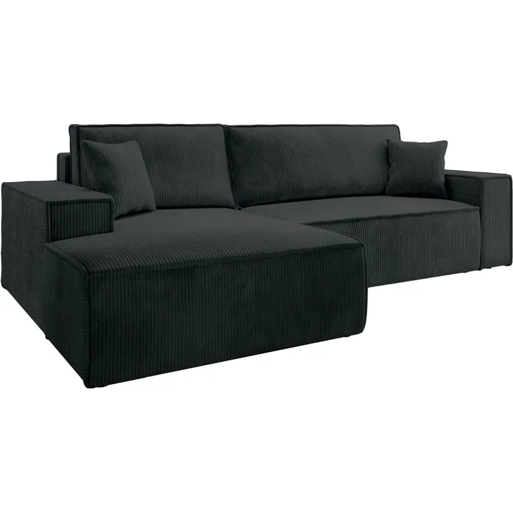Selsey 'Farese New' Ecksofa mit Cordbezug, Schlaffunktion und Stauraum, Schwarz, links