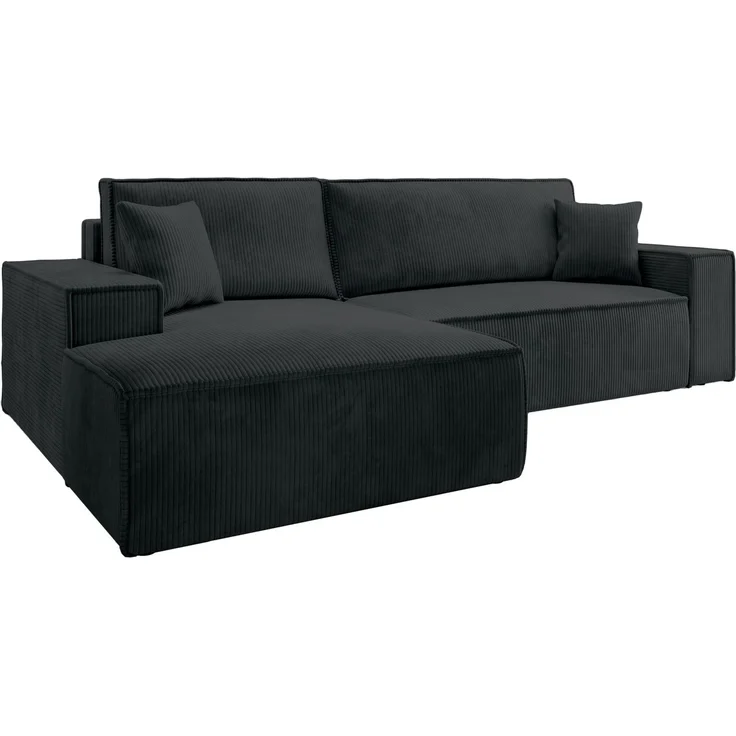 Selsey 'Farese New' Ecksofa mit Cordbezug, Schlaffunktion und Stauraum, Schwarz, links – Bild 1