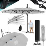 KESSER® Sonnenschirm Doppelsonnenschirm 4,6m x 2,7m | Ampelschirm Abdeckung & Windsicherung mit Kurbel & Ständer | Kurbelschirm Aluminium wasserabweisend | Neigbar Kippbar 360° Drehbar Hellgrau, Mit LED