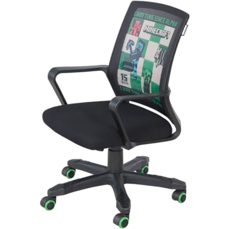 Minecraft Drehstuhl, Schwarz, Drehstuhl mit Wippfunktion und 360° drehbarer Sitzfläche, inklusive Armlehnen, 63x92x111.5 cm – Bild 3