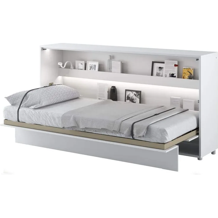 Schrankbett Bed Concept, Wandklappbett mit Lattenrost, V-Bett, Wandbett Bettschrank Schrank mit integriertem Klappbett Funktionsbett (BC-06, 90 x 200 cm, Weiß/Weiß, Horizontal)