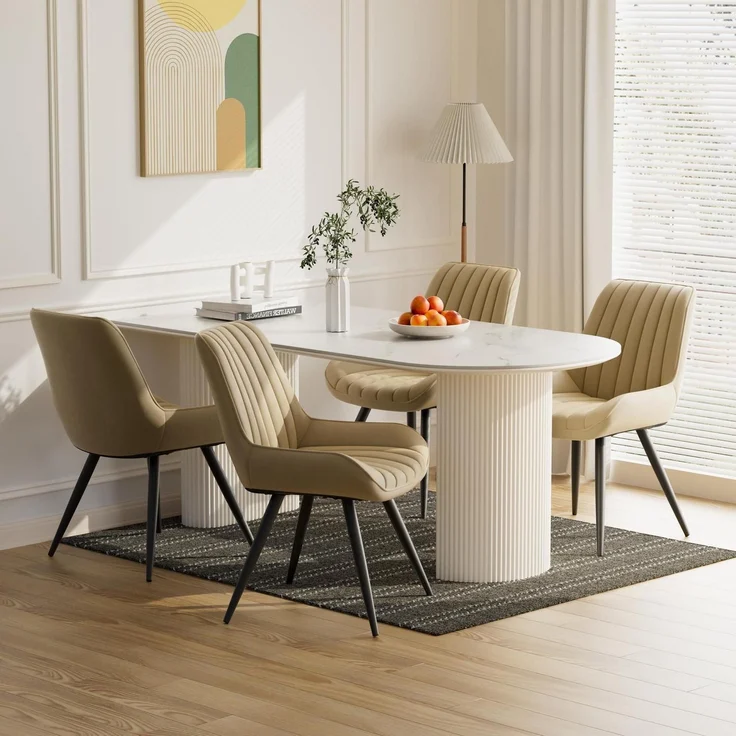 Esszimmerstuhl Polsterstuhl Sitzkissen Metallbeine 4er Set Beige – Bild 1
