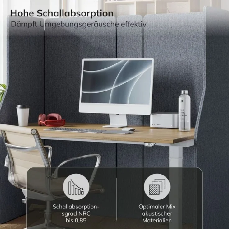 Akustik-Trennwand mit Schalldämmung PEOLT - 145x260x1,8cm Anthrazit | Stellwand Büro Raumteiler Office-Akustikwand Sichtschutz freistehend – Bild 6