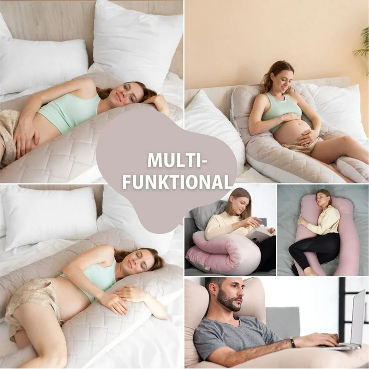 SEI Design Stillkissen Seitenschläferkissen Bodypillow Beige - Körperkissen, Schwangerschaftskissen mit Bezug, 1-tlg, gesteppt mit 2 Reißverschlüssen – Bild 2