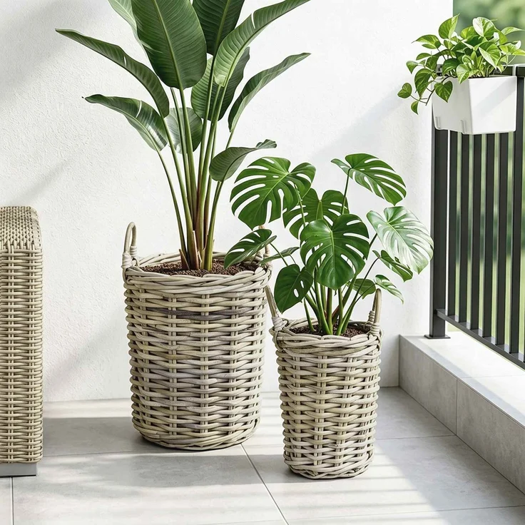 vidaXL Blumentopfkorb GENDT 2 stk. Natürliches Grau Kubu Rattan 42020957 – Bild 3