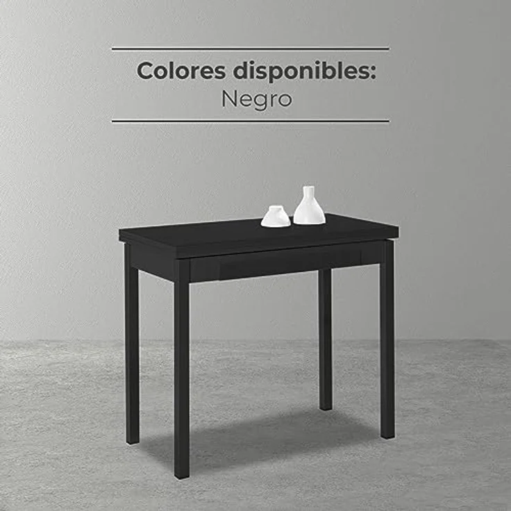 ASTIMESA - Küchentisch mit Schublade - Tisch mit Glasplatte in Schwarz - Minimalistisch - Gestell aus schwarzem Laminat - Tisch ausziehbar von 80 x 40 cm bis 80 x 80 cm – Bild 6