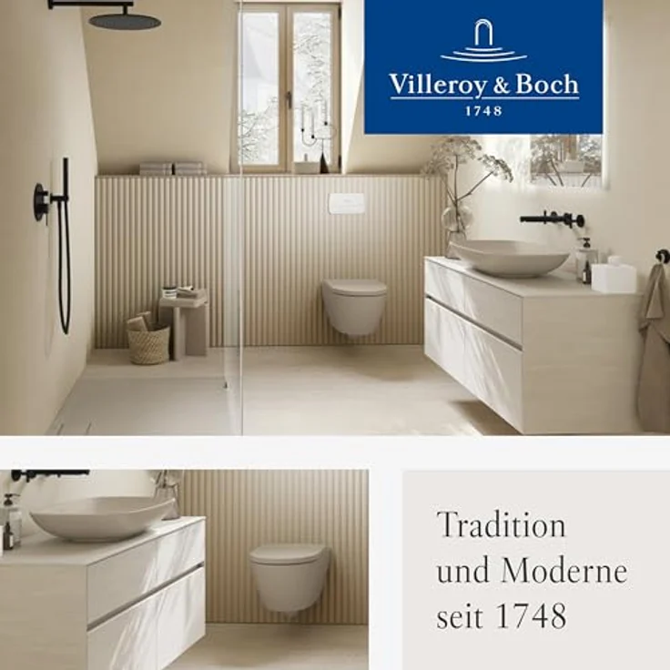 Villeroy & Boch Subway 3.0 WC-Sitz, Toilettendeckel mit Absenkautomatik, abnehmbarer Toilettensitz aus bruchsicherem Duroplast, Klodeckel Original Ersatzteil, D-Form, Almond, matt – Bild 8