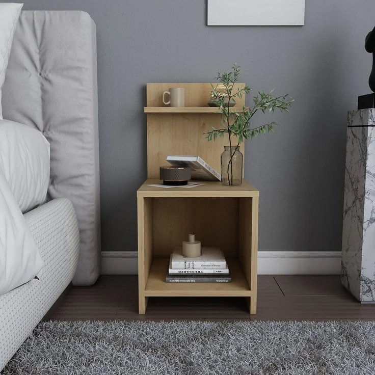Calicosy Nachttisch mit 1 Fach Holzdekor Eiche H72 cm – ULLMAN - Helles Holz – Bild 2