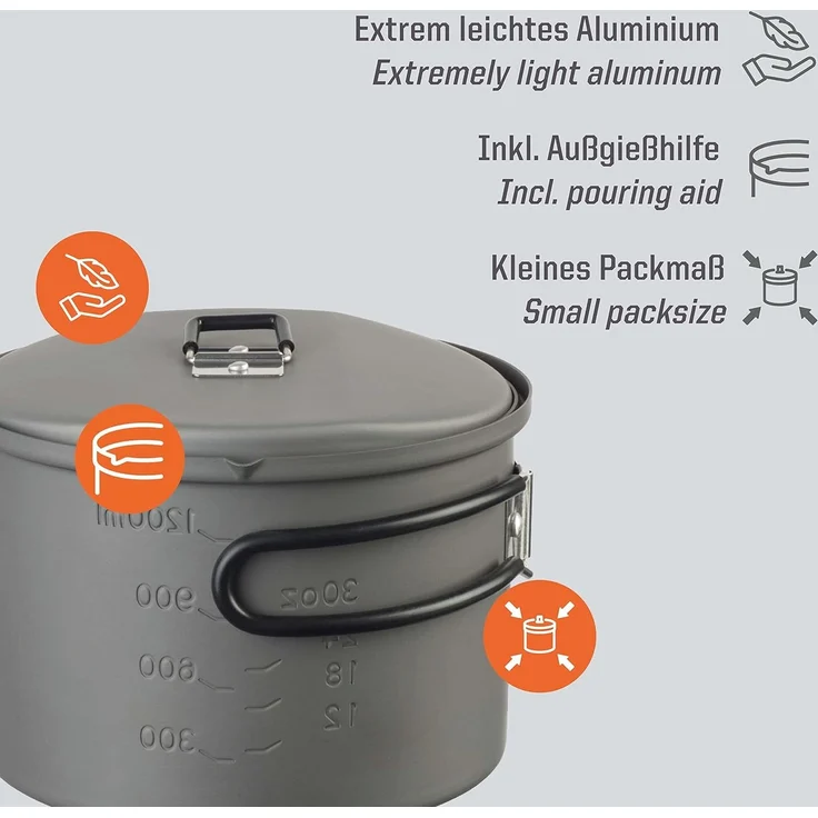 ESBIT Aluminium-Topf Topf Aluminium 1 6 l Aluminium Schwarz Aluminium Schwarz 18/8 – Bild 2