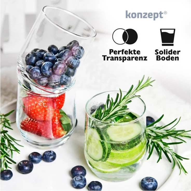 KONZEPT Gläser-Set Trinkgläser Set 6/12-teilig, Transparente 300ml, 6-tlg, Wassergläser Set, Ideal für Saft, Cocktails, Eiskaffee – Bild 3
