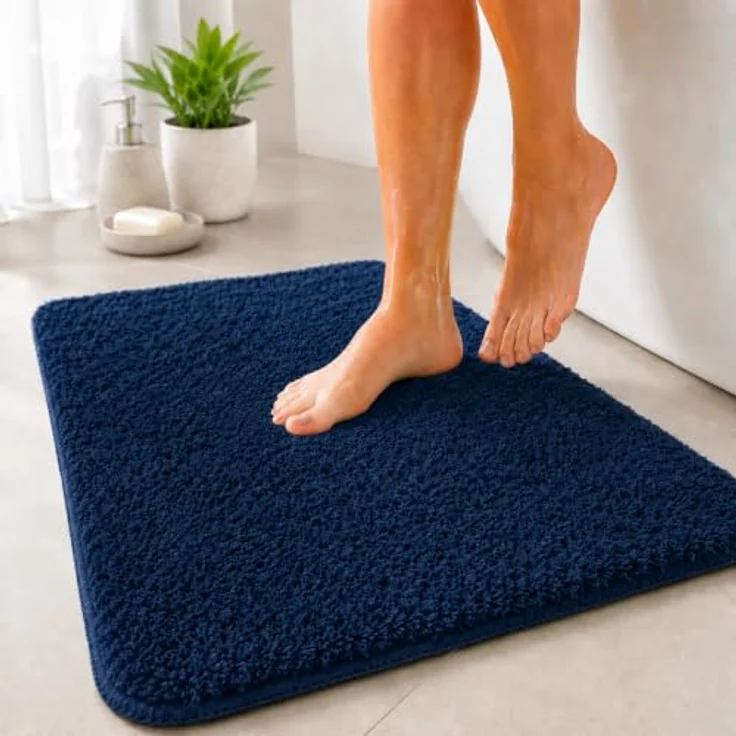 Floordirekt Badematte Sky - Rutschhemmender Hochflor Badezimmerteppich, schnell trocknend, geeignet für Fußbodenheizung, 60 x 100 cm, Dunkelblau – Bild 1