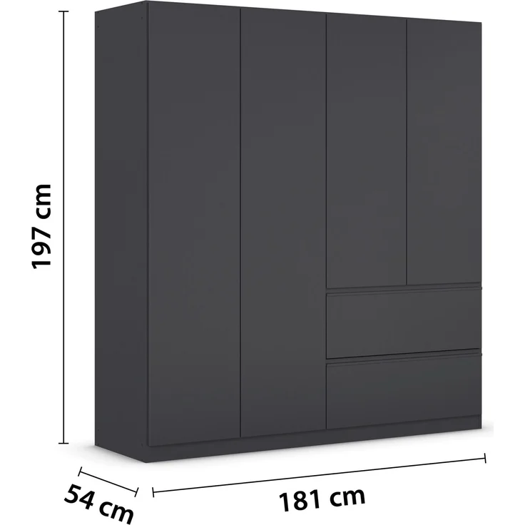 rauch Kleiderschrank, Drehtürenschrank COSTA, 4-türig, push-to-open, Grau metallic, 181 x 197 x 54 cm – Bild 4