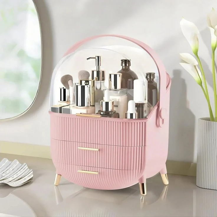 Nettlife Make-Up Organizer Kosmetikorganizer mit 2 Schubladen Aufbewahrungsbox(26x16x38 cm), Weiß Rosa Hellgrün Dunkelgrün Magenta Silber Gold Rot Dunkelblau – Bild 1