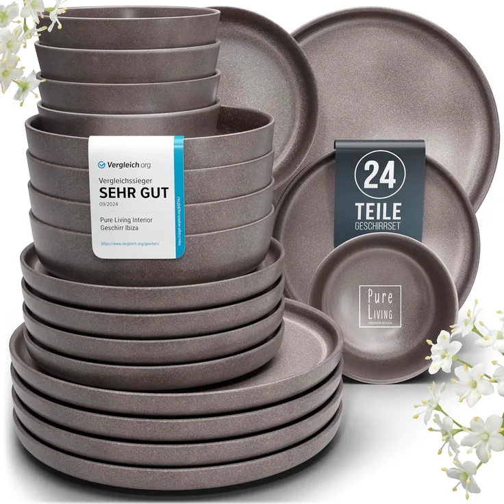 PURE LIVING INTERIOR DESIGN Geschirr-Set 6 Pers. 24-tlg - Hochwertiges Steingut Geschirrset - Tafelservice (24-tlg), 6 Personen, Steingut, Geschirr Set - Schüssel- und Teller Set