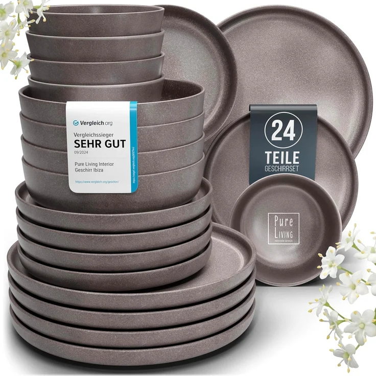 PURE LIVING INTERIOR DESIGN Geschirr-Set 6 Pers. 24-tlg - Hochwertiges Steingut Geschirrset - Tafelservice (24-tlg), 6 Personen, Steingut, Geschirr Set - Schüssel- und Teller Set – Bild 1