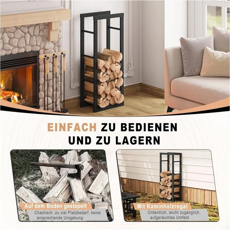 EUGAD Kaminholzregal, BxTxH:60 x 25 x 100 cm, (1-St), Innen Außen aus Metall für Kaminholz – Bild 3