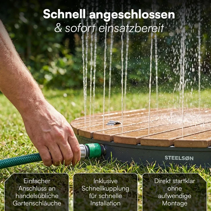 STEELSØN 'Samaya' Bodendusche rund, Gartendusche braun/grau, Campingdusche wetterfest, Saunadusche, Fontänenhöhe bis zu 4m, inkl. Fußrad – Bild 7