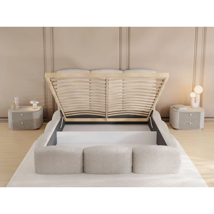 WFL GROUP Polsterbett Harmony (erhältlich in 5 Größen 120x200, 140x200, 160x200, 180x200, 200x200 cm), Doppelbett mit Stauraum, hohem Kopfteil, boucle oder samt Stoff – Bild 3