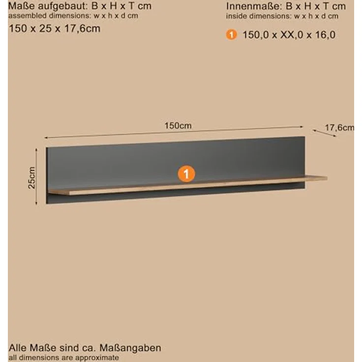 Wohnwand Esteban in grau und Eiche Evoke 340 cm – Bild 16